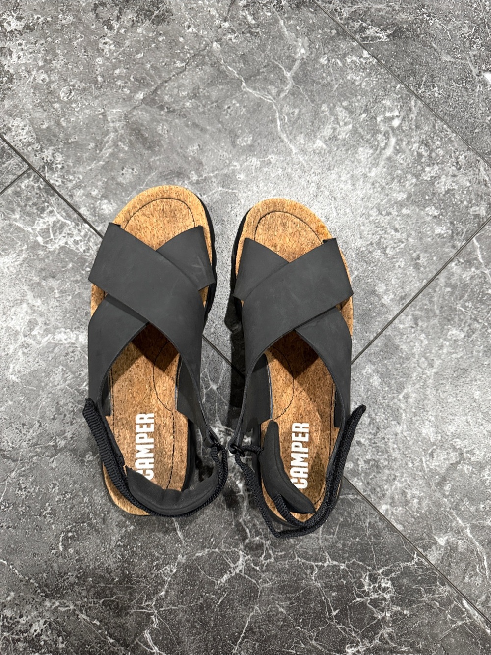 Camper Black Crossover Strap Cork-Effect Women’s Sandals
